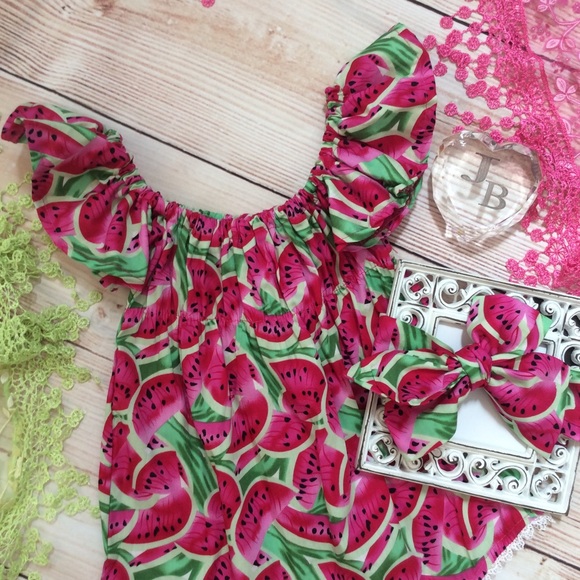 Boutique Baby Girl Hot Pink Watermelon Romper 2pc - Picture 2 of 3